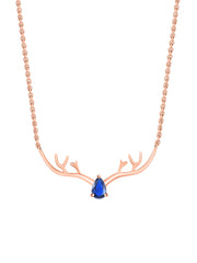 Ornate Jewels Rose Gold Blue Sapphire Deer Necklace For Women
