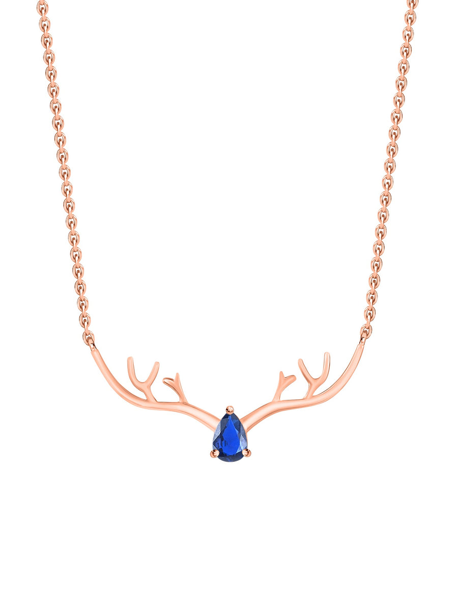 Ornate Jewels Rose Gold Blue Sapphire Deer Necklace For Women