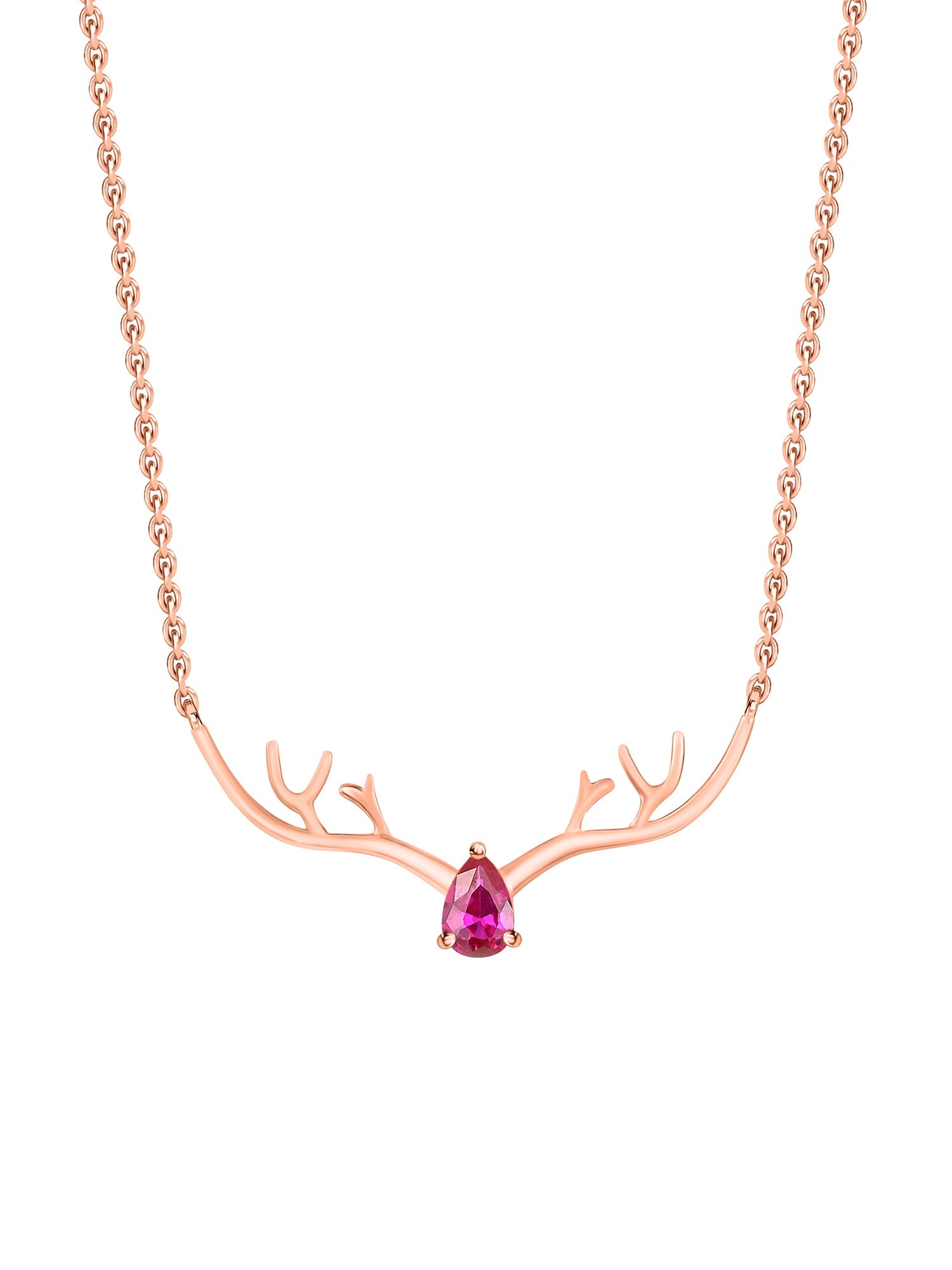 Ornate Jewels Rose Gold Plated Ruby Deer Necklace For Women