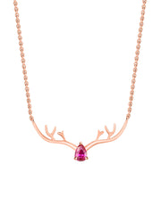Ornate Jewels Rose Gold Plated Ruby Deer Necklace For Women