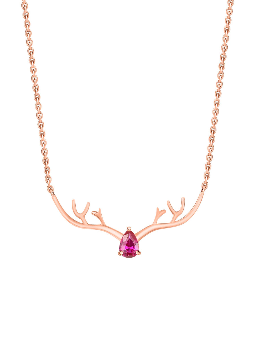 Ornate Jewels Rose Gold Plated Ruby Deer Necklace For Women
