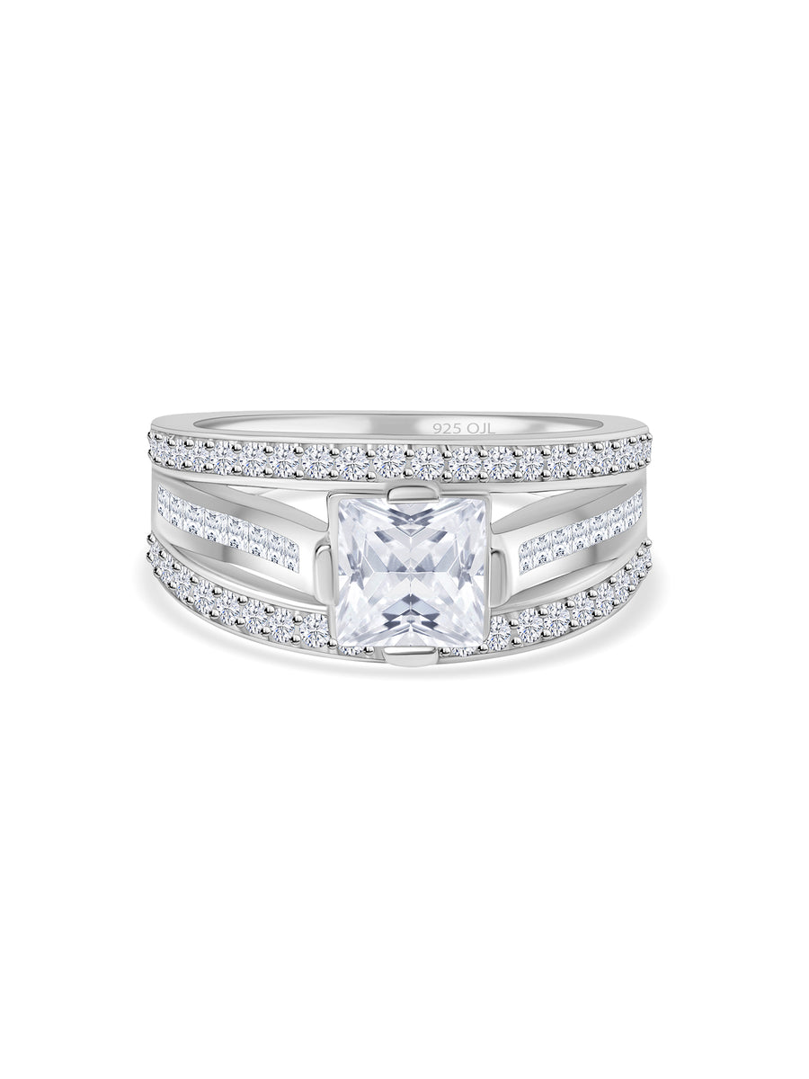1.5 Carat Princess Solitaire Silver Ring With American Diamonds