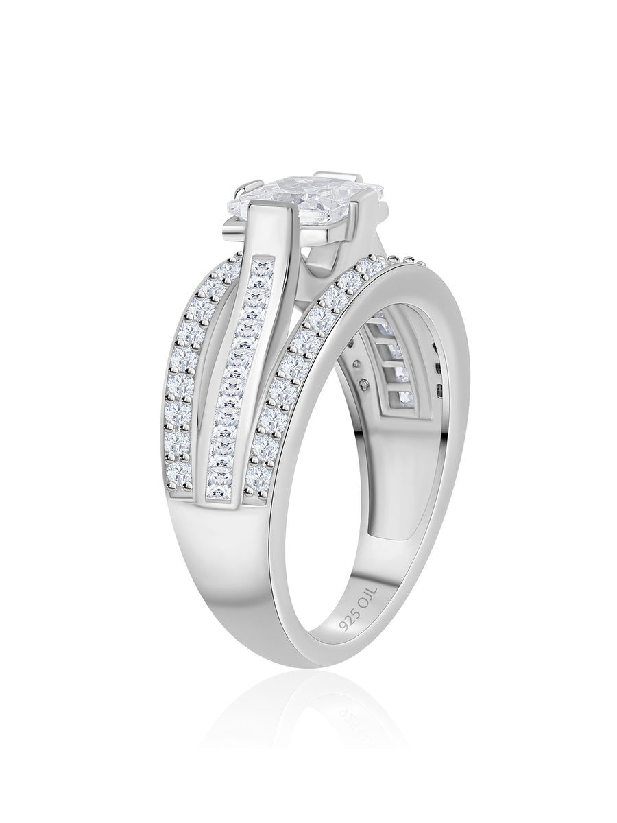 1.5 Carat Princess Solitaire Silver Ring With American Diamonds