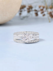 1.5 Carat Princess Solitaire Silver Ring With American Diamonds