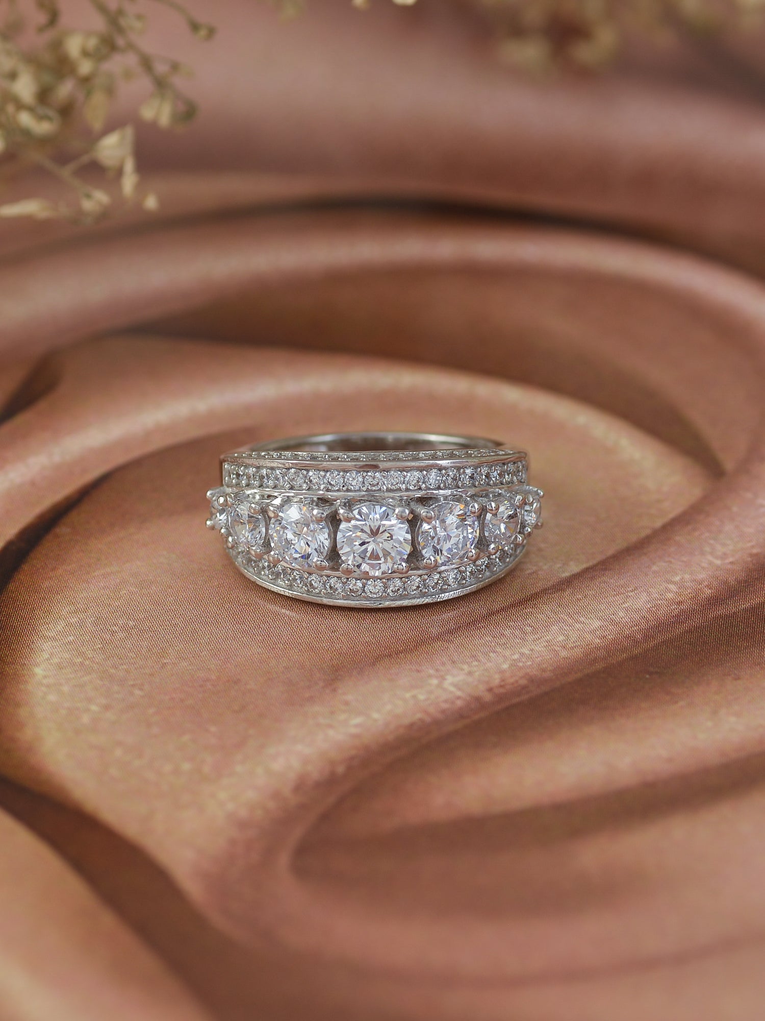 SILVER MULTI STONE BAND RING-1