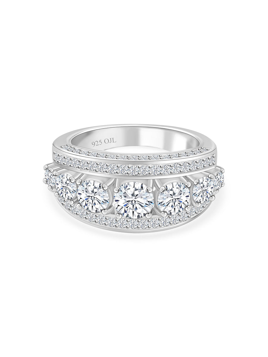 Silver Multi Stone Band Ring For Women