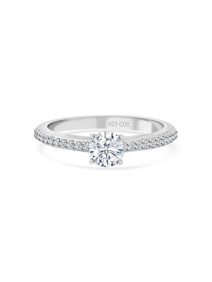 Ornate Jewels 1 Carat Simple Solitaire Silver Ring For Women