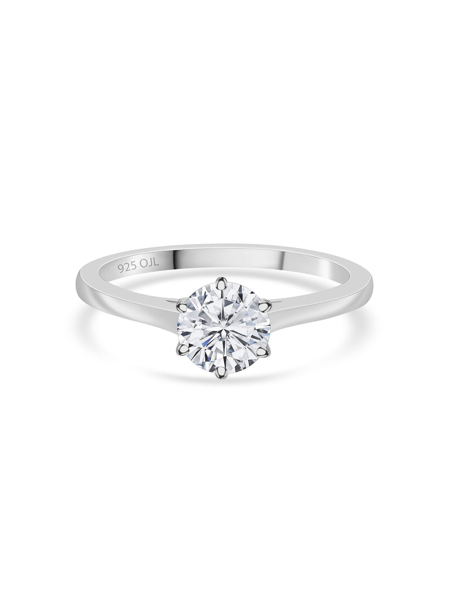 Pure 925 Sterling Silver 1.5 Carat Solitaire Ring