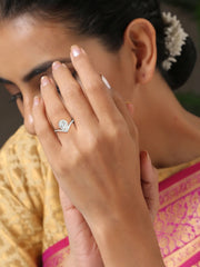 2.5 Carat American Diamond Tear Drop Silver Ring For Women