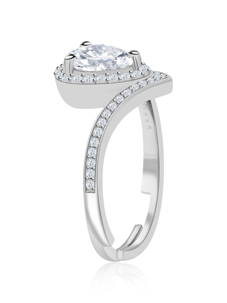 2.5 Carat American Diamond Tear Drop Silver Ring For Women