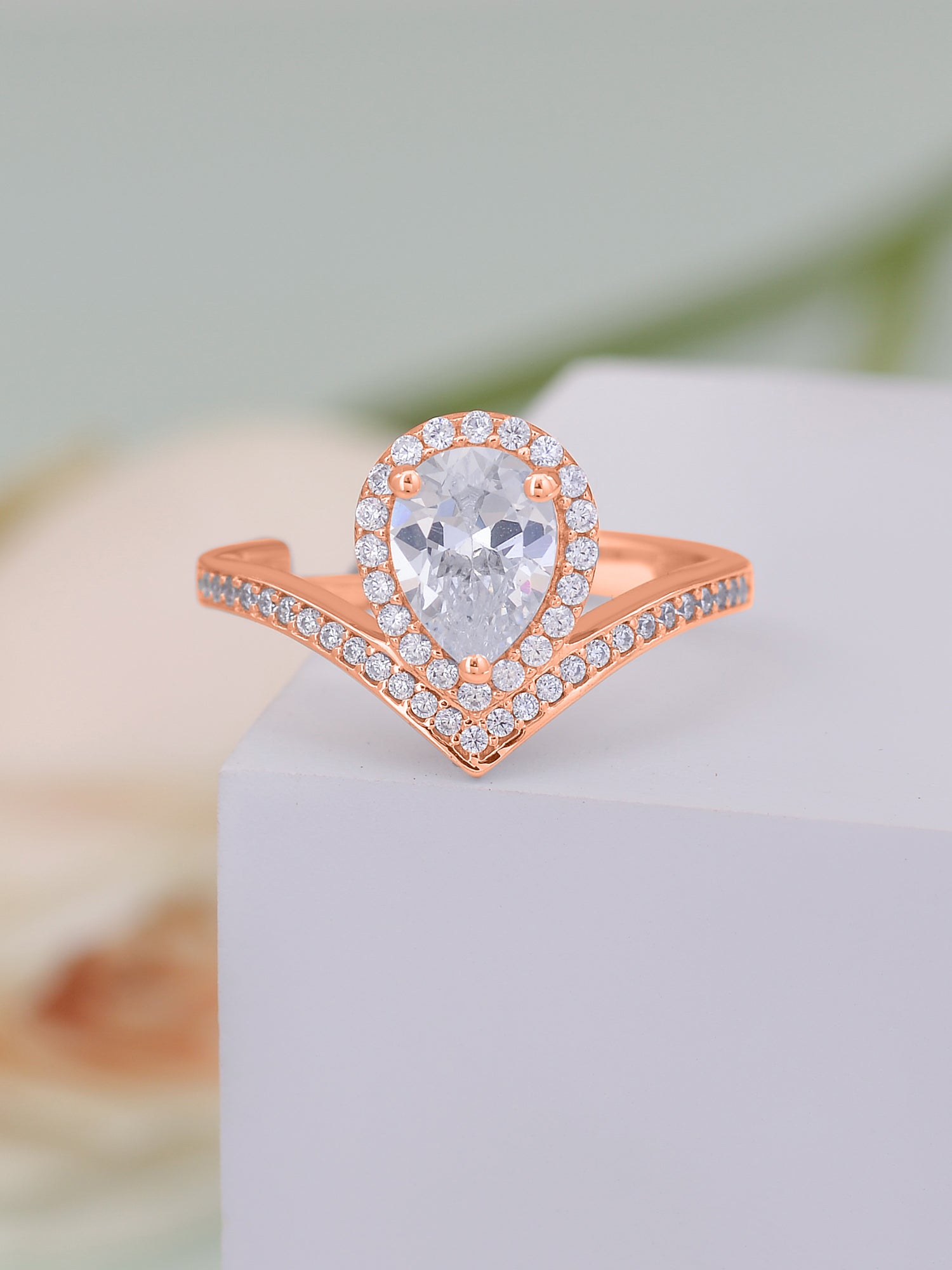 2.5 Carat American Diamond Rose Gold Silver Tear Drop Ring For Women-1