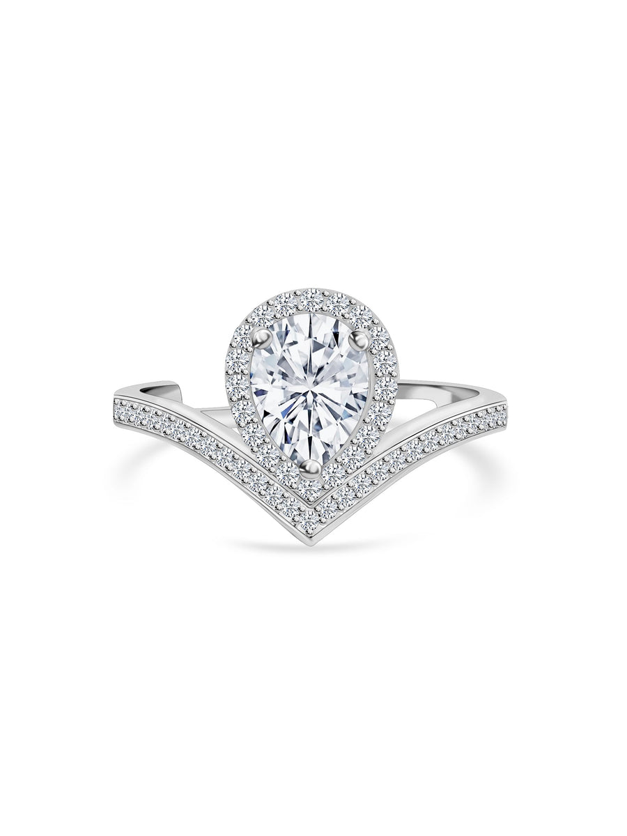 2.5 Carat American Diamond Tear Drop Silver Ring For Women