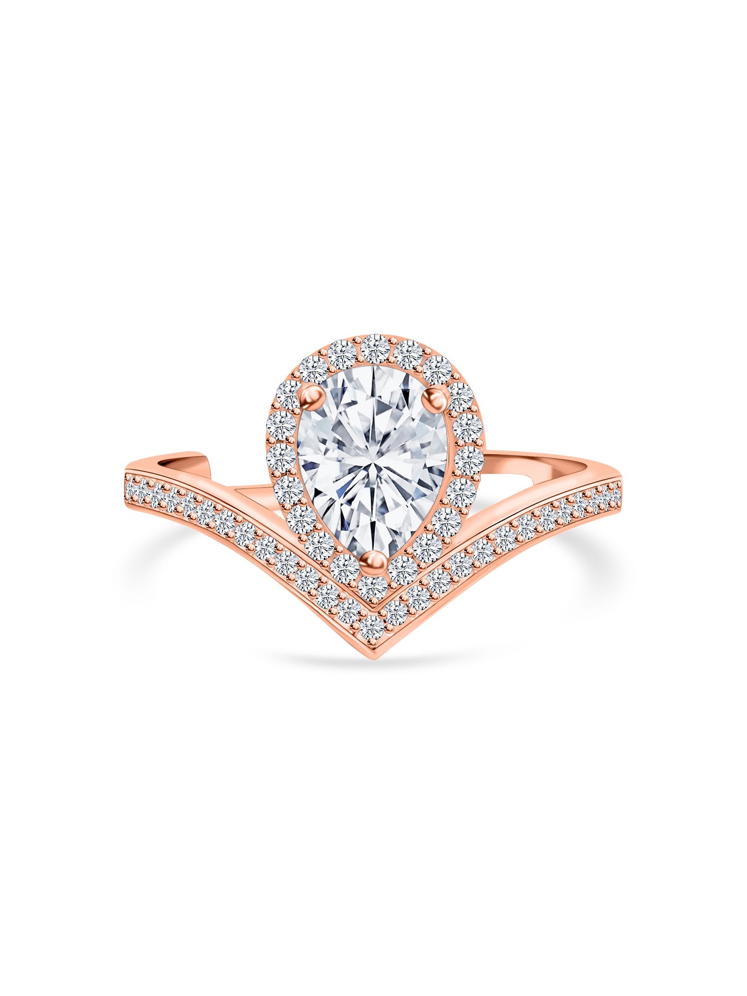 2.5 Carat American Diamond Rose Gold Silver Tear Drop Ring For Women