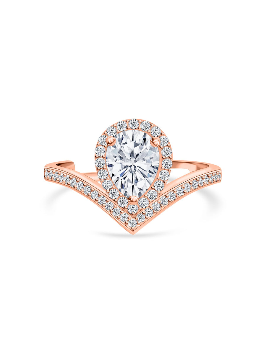 2.5 Carat American Diamond Rose Gold Silver Tear Drop Ring For Women
