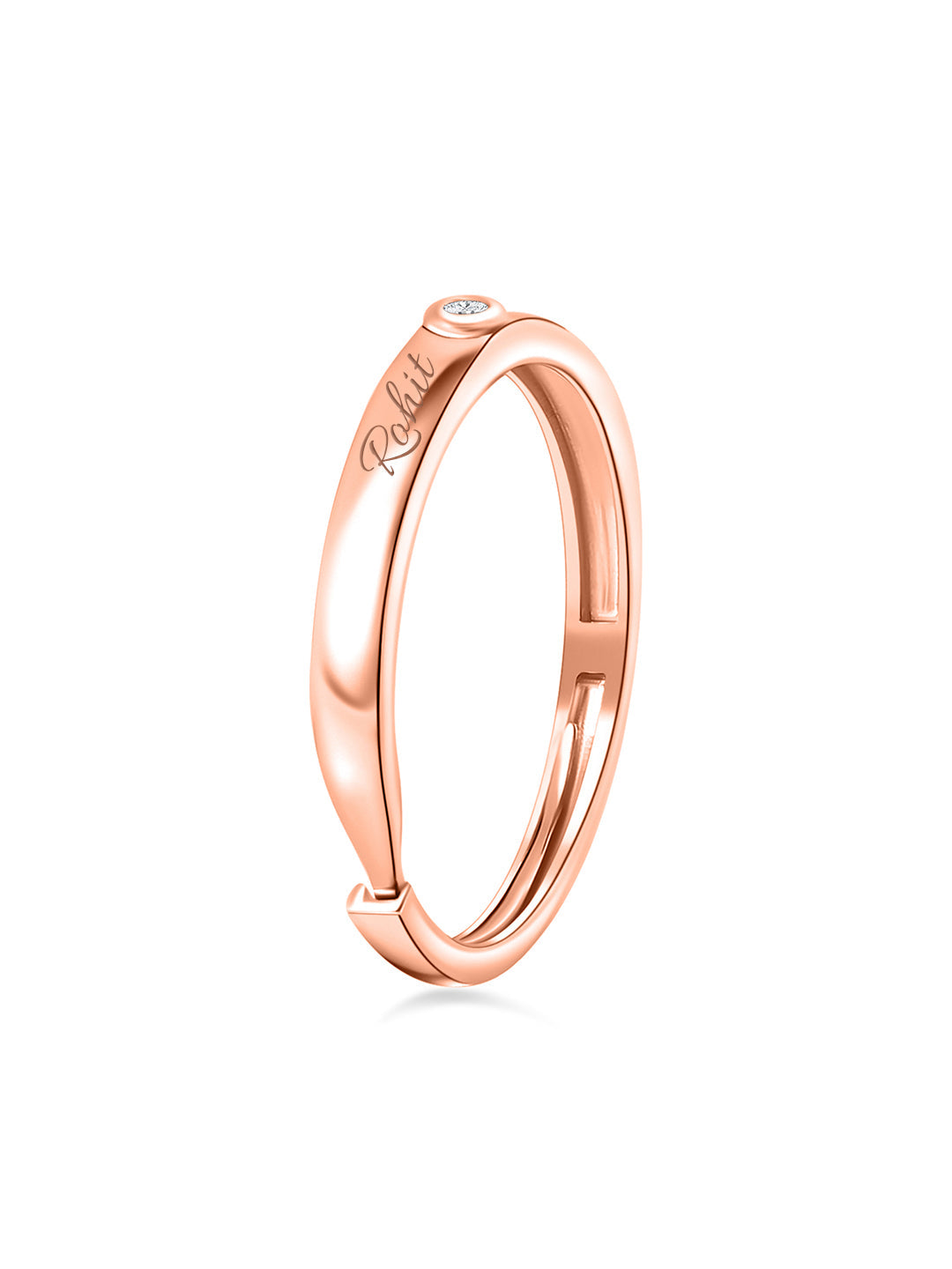 Rose Gold Solitaire Adjustable Silver Ring