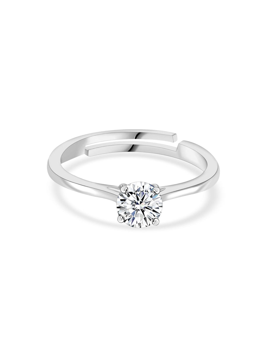 1 Carat Single Solitaire Adjustable Silver Ring For Women