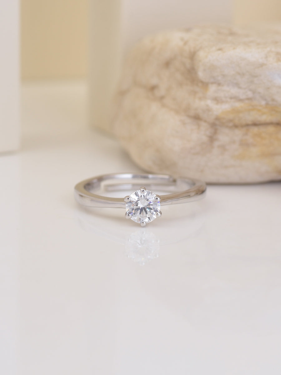 1 Carat Single Solitaire Adjustable Silver Engagement Ring For Women