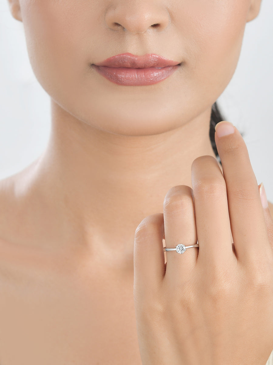 1 Carat Single Solitaire Adjustable Silver Engagement Ring For Women