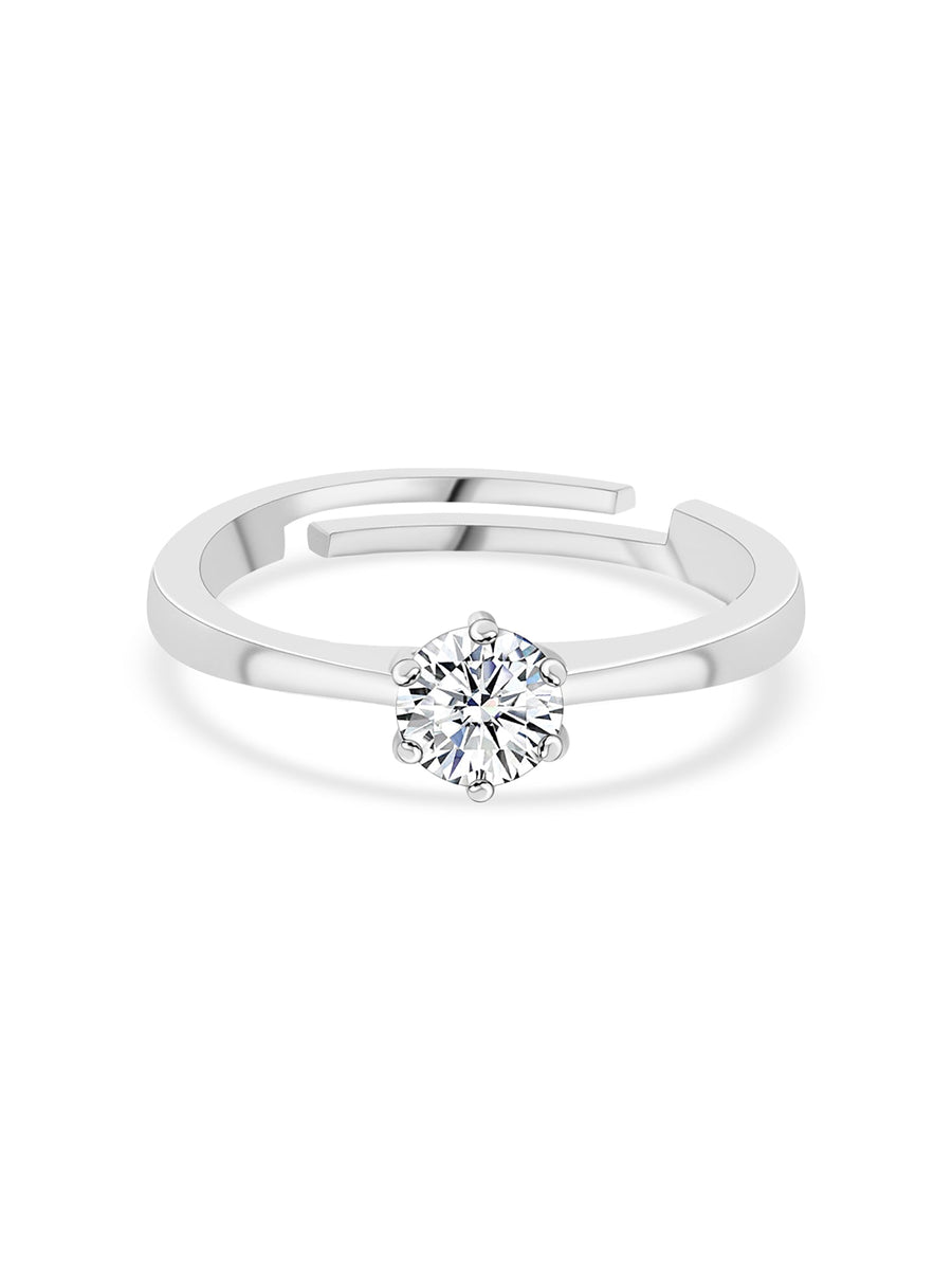 1 Carat Single Solitaire Adjustable Silver Engagement Ring For Women