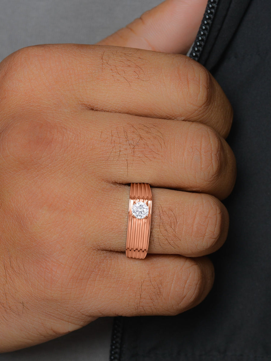 1 Carat Solitaire Rose Gold Ring For Men-2