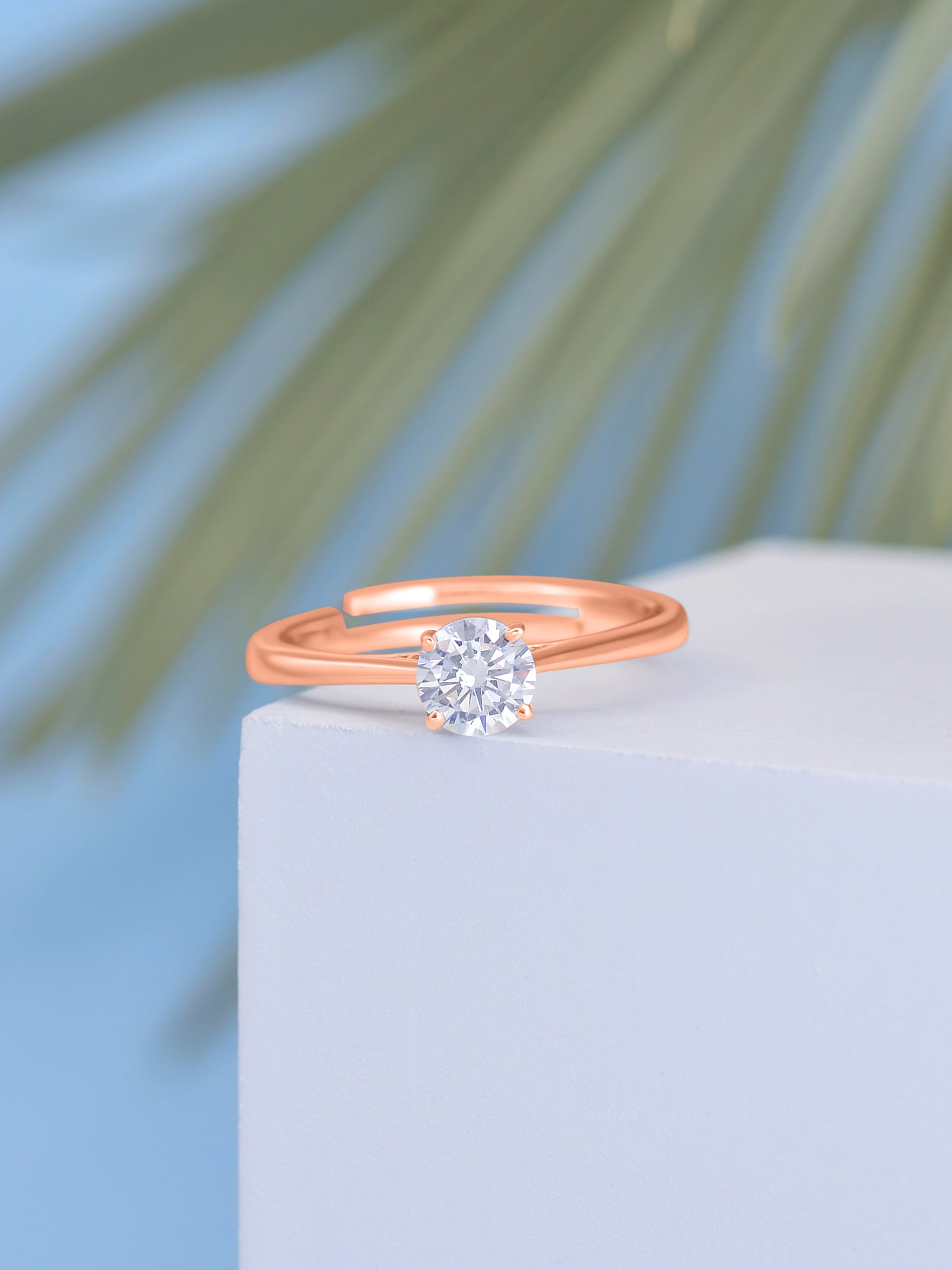 Rose Gold Plated 1 Carat Solitaire Adjustable Silver Ring For Women-1