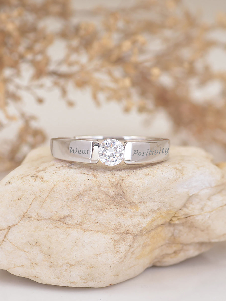 1 Carat Silver Solitaire Adjustable Ring for Men
