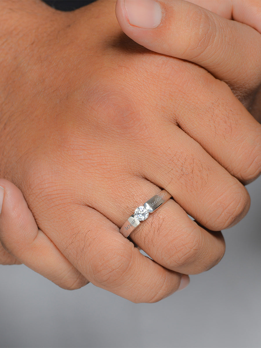 1 Carat Silver Solitaire Adjustable Ring for Men