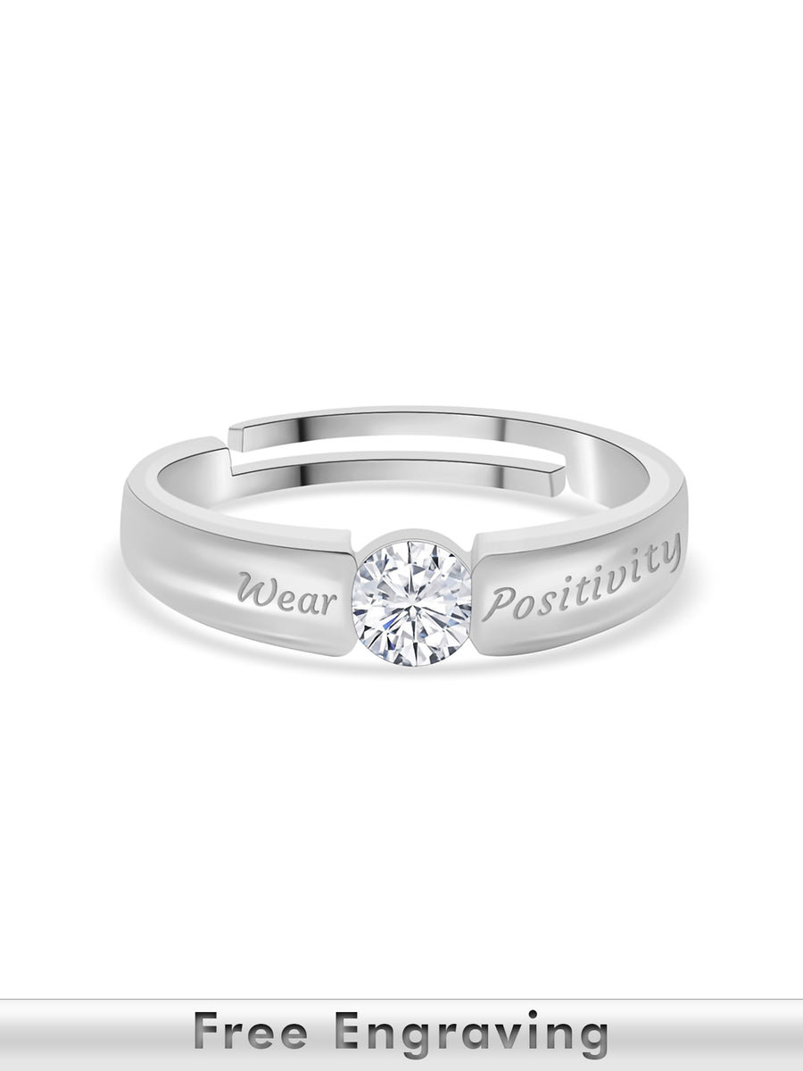 1 Carat Silver Solitaire Adjustable Ring for Men
