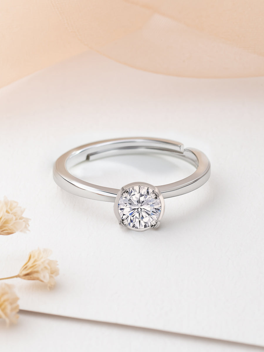 1 Carat Diamond Look Adjustable Silver Solitaire Ring