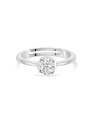 1 Carat Diamond Look Adjustable Silver Solitaire Ring