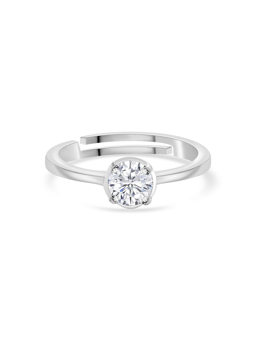 1 Carat Diamond Look Adjustable Silver Solitaire Ring