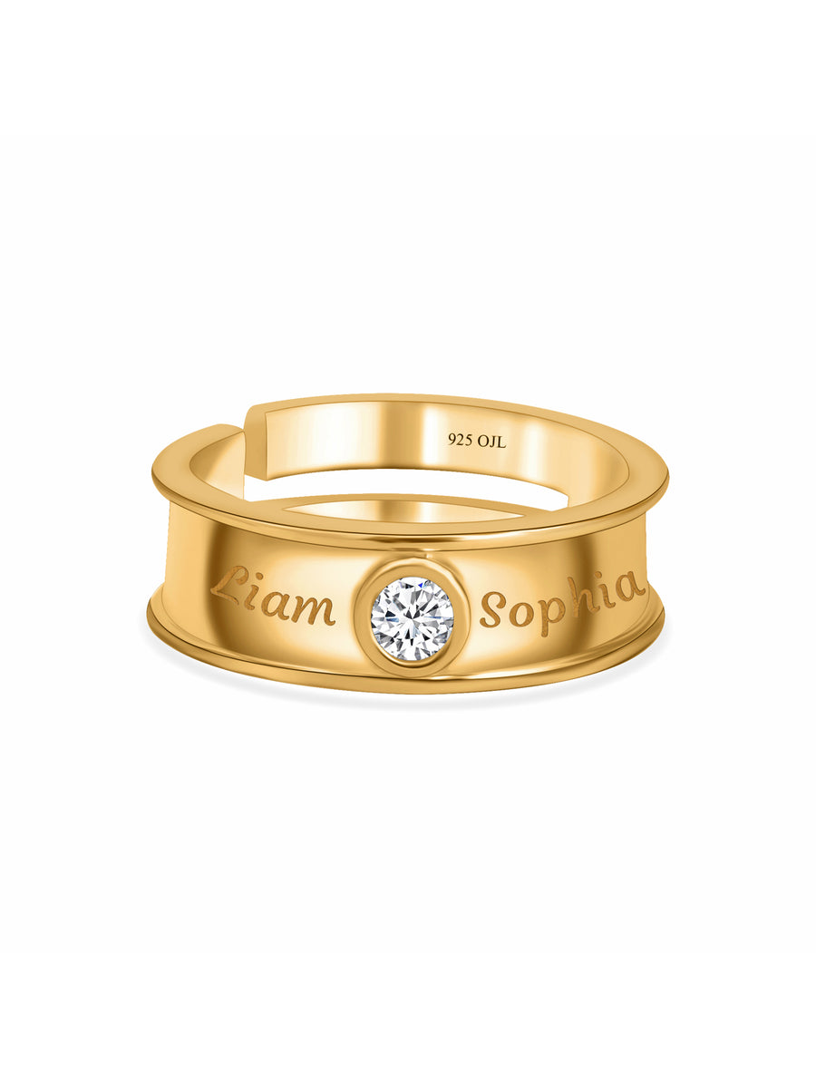 0.2 Carat 18K Gold Plated Made In Pure Silver Adjustable Ring For Him