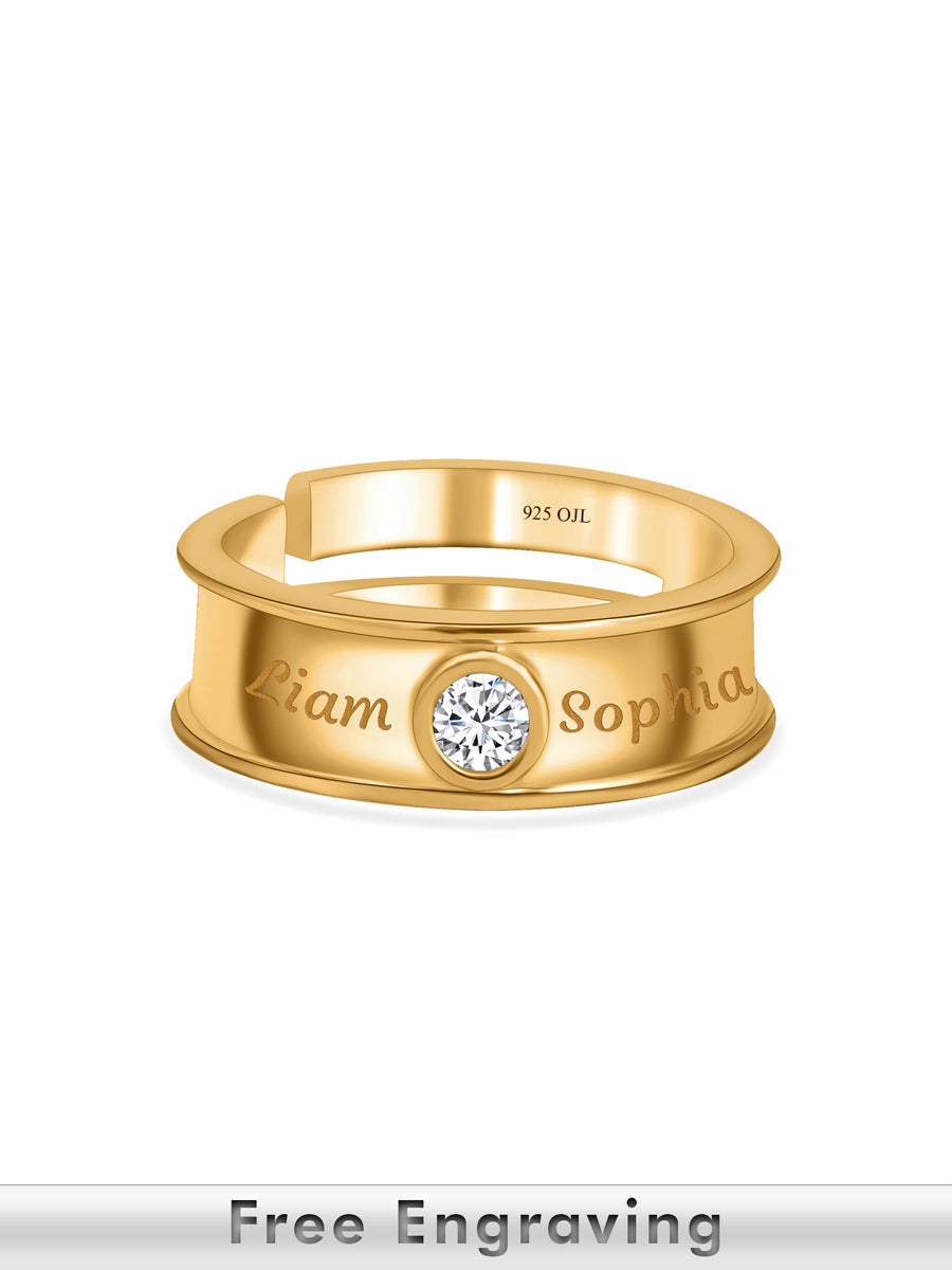 0.2 Carat 18K Gold Plated Made In Pure Silver Adjustable Ring For Him