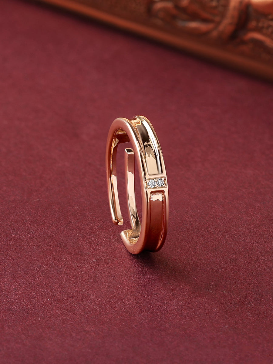 Double Solitaire Adjustable Rose Gold Ring For Women