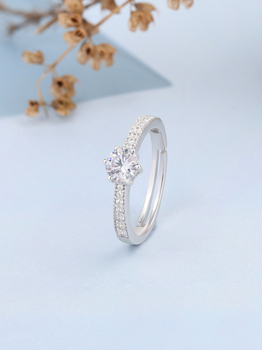 1.25 Carat Solitaire Adjustable Silver Ring For Women
