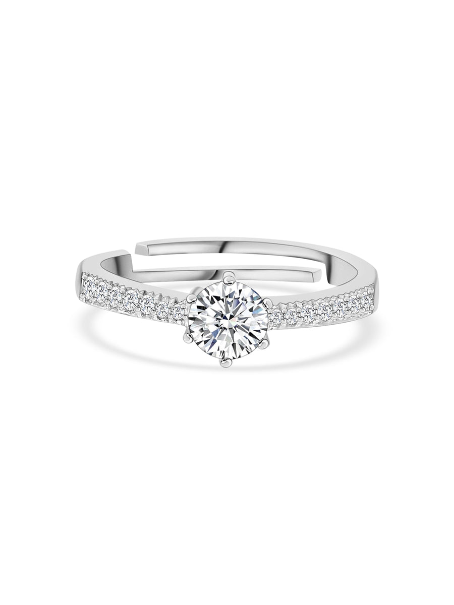 1.25 Carat Solitaire Adjustable Silver Ring For Women