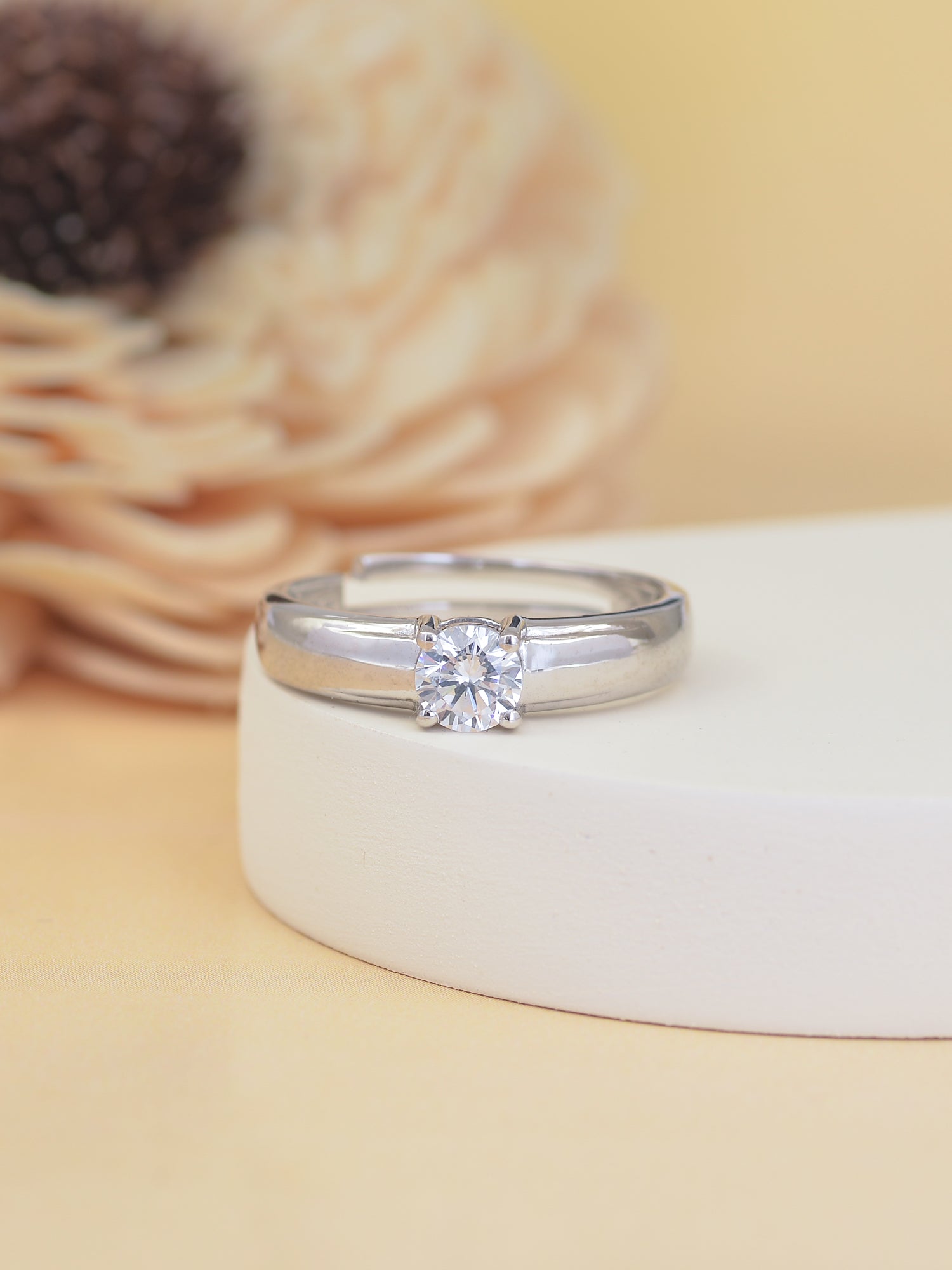 SINGLE STONE  ADJUSTABLE SILVER BAND RING FOR MEN-2