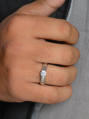 SINGLE STONE  ADJUSTABLE SILVER BAND RING FOR MEN-1