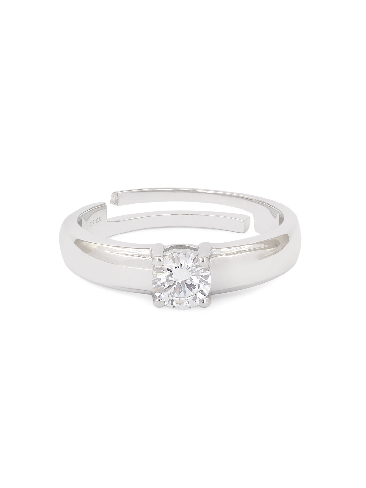 SINGLE STONE  ADJUSTABLE SILVER BAND RING FOR MEN-3