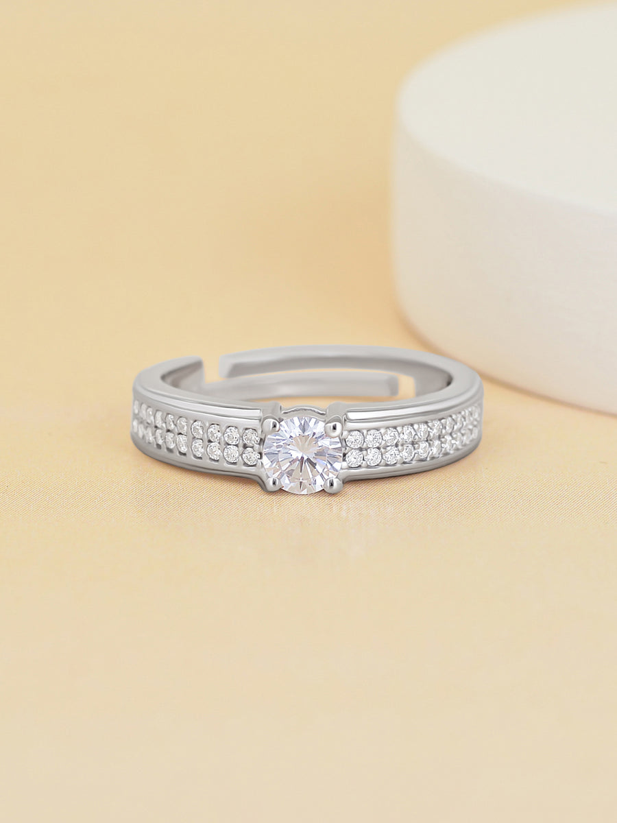 1 Carat Love Engagement Adjustable Silver Solitaire Ring For Women