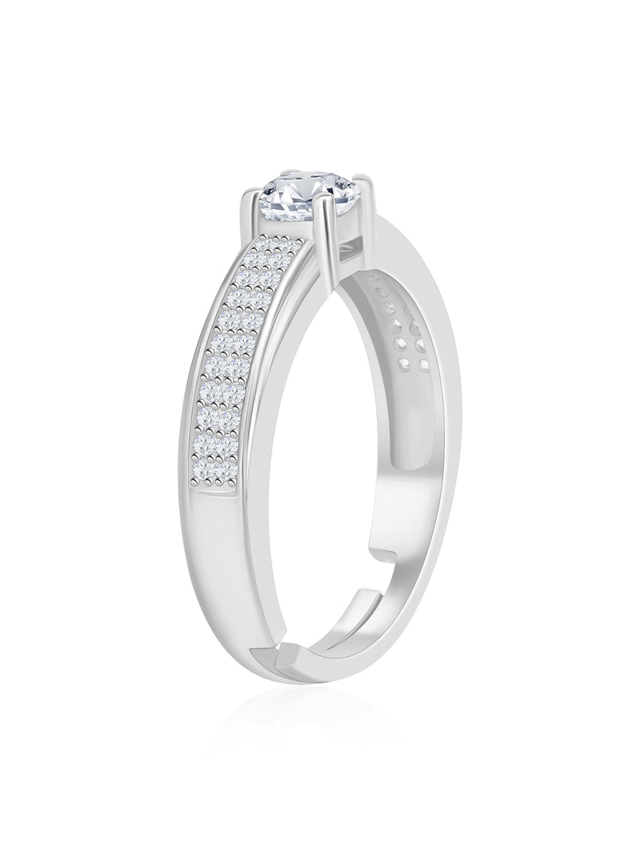 1 Carat Love Engagement Adjustable Silver Solitaire Ring For Women