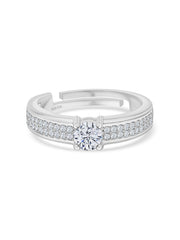 1 Carat Love Engagement Adjustable Silver Solitaire Ring For Women