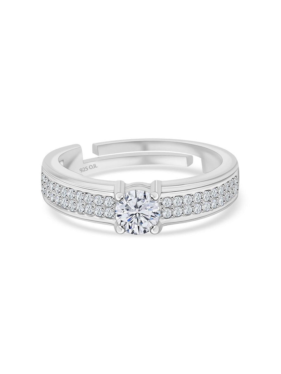 1 Carat Love Engagement Adjustable Silver Solitaire Ring For Women