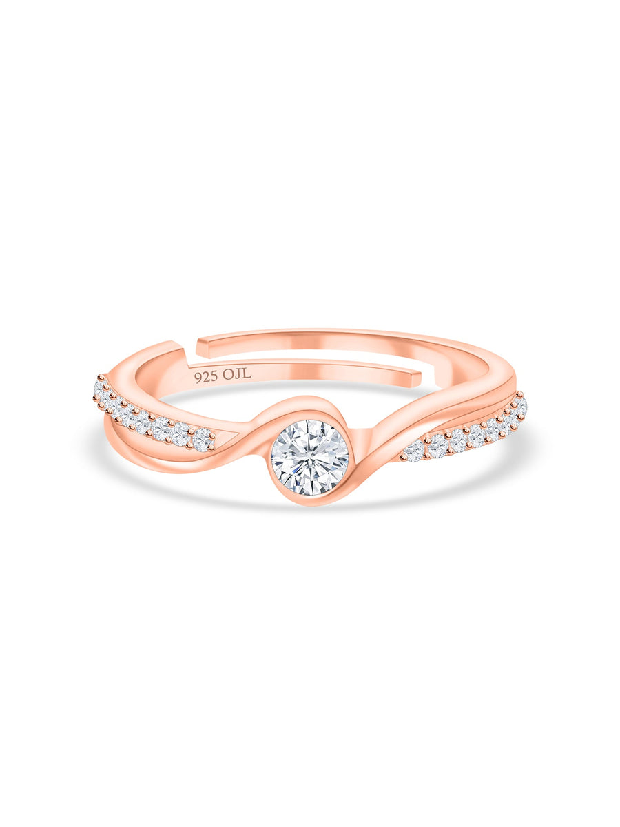 0.40 Carat American Diamond Rose Gold Silver Ring