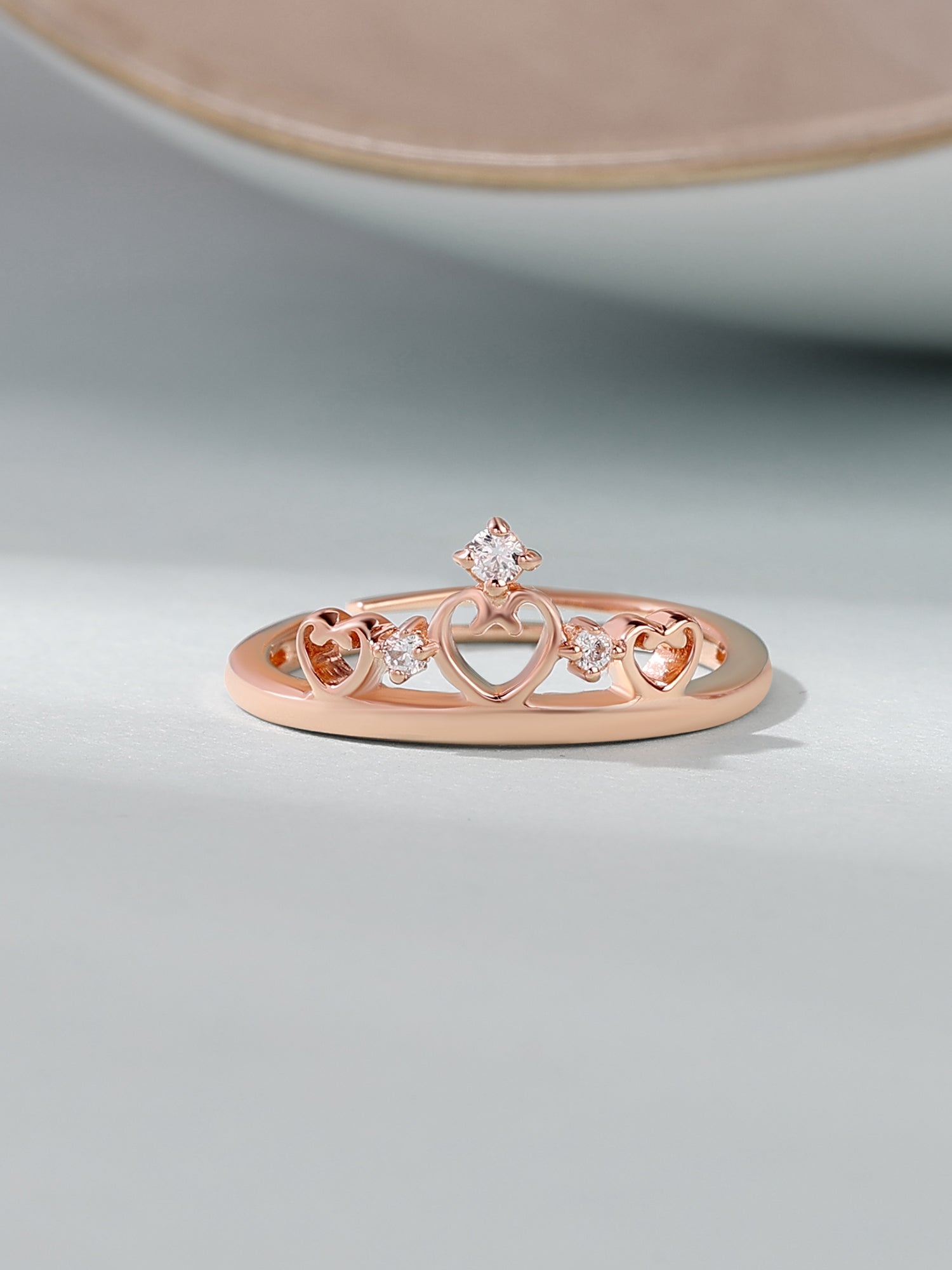 Crown Tiara Adjustable Rose Gold Plated Silver Ring for Women