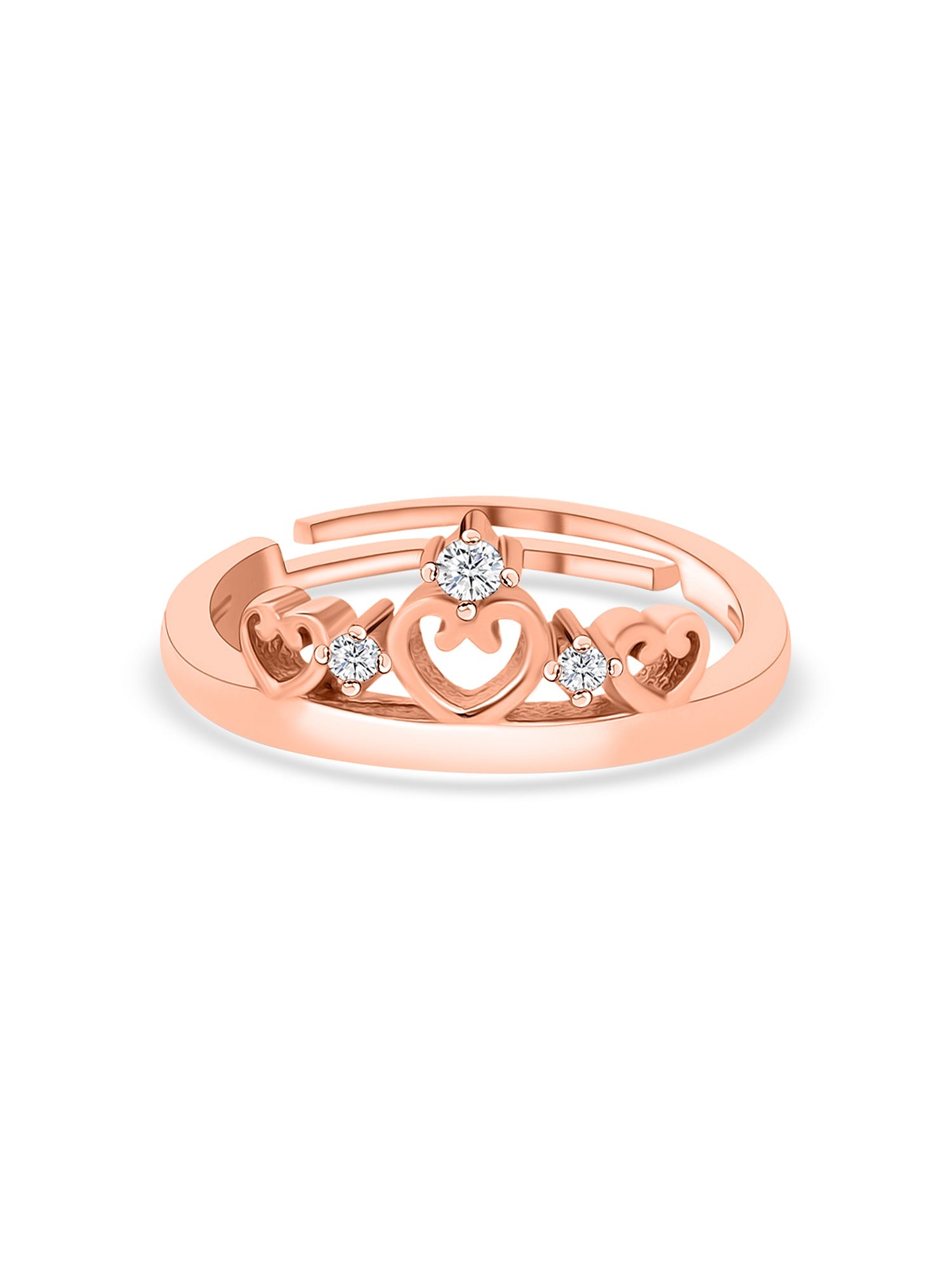 Crown Tiara Adjustable Rose Gold Plated Silver Ring for Women