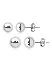 Set Of 2 Pair Ball Silver Stud Earrings 4Mm 5Mm-2