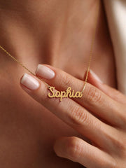 Yellow Gold Name Pendant With Chain for Women