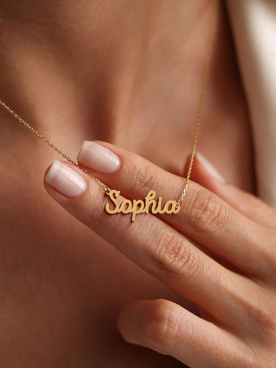 Yellow Gold Name Pendant With Chain for Women