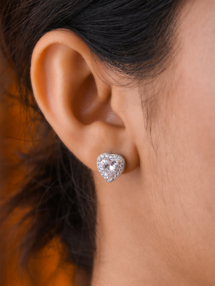 0.75 Carat 925 Silver American Diamond Heart Shaped Stud Earrings-1